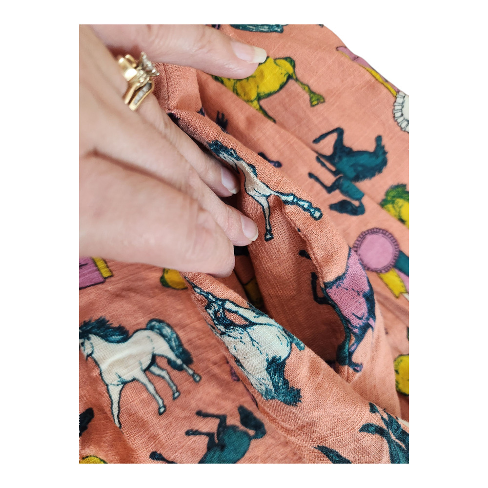 Modcloth sz 1X Horse ribbon shirt dress Linen blend lined pockets button up - Picture 9 of 16